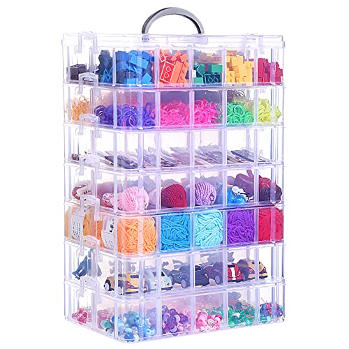 Quefe 7-Tier Stackable Storage Container Box with 70 Compartments, Plastic Organizer Box for Arts and Crafts, Toy, Fuse Beads, Washi Tapes