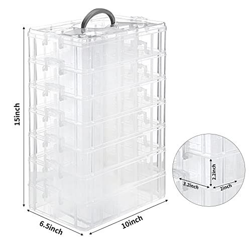 Quefe 7-Tier Stackable Storage Container Box with 70 Compartments, Plastic Organizer Box for Arts and Crafts, Toy, Fuse Beads, Washi Tapes