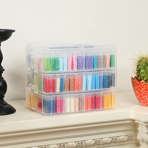 Douorgan 3-Tier Diamond Painting Storage Containers Portable Bead Organizer and Storage Box Stackable Arts & Crafts Organizers for Nail Charms Seed, 240 Rectangular, Funnel, Stickers