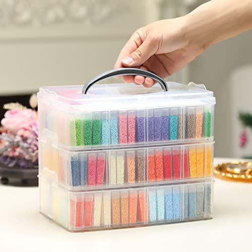 Douorgan 3-Tier Diamond Painting Storage Containers Portable Bead Organizer and Storage Box Stackable Arts & Crafts Organizers for Nail Charms Seed, 240 Rectangular, Funnel, Stickers