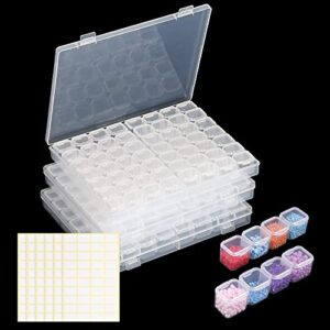quefe 168 slots diamond painting storage containers, 3pcs 56 grids clear diamond painting accessories and tools boxes bead organizers with label stickers for diamond art embroidery nail accessories