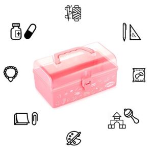 Funtopia Plastic Art Box for Kids, Multi-Purpose Portable Storage Box/Sewing Box/Tool Box for Kids' Toys, Craft and Art Supply, School Supply, Office Supply - Pink