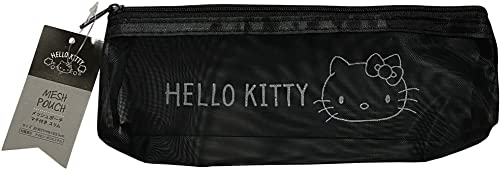 Sanrio Hello Kitty Accessories Cosmetic Mesh Nylon Polyester Pencil Case Bag Pouch Zipper Case Bag with Gusset 21×6×3.5cm Stationary (Simple)