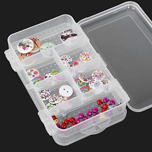 MUXSAM Double Sided Storage Organizer Container with Dividers, 1-Pack Jewelry Box Case 5.6x3.3in for Craft Beads Makeup Rings Earrings Necklace Fishing Tackles Screws (Plastic Front 4 + Back 6 Grids)