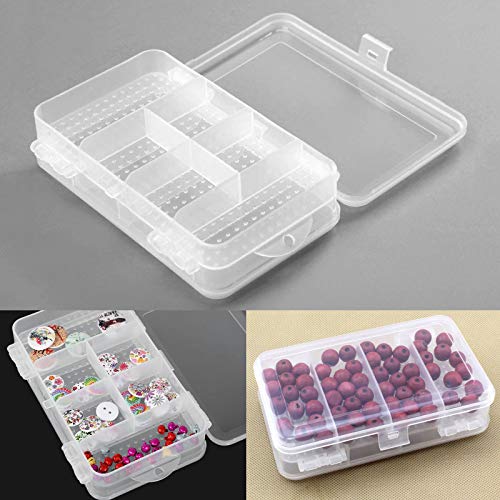 MUXSAM Double Sided Storage Organizer Container with Dividers, 1-Pack Jewelry Box Case 5.6x3.3in for Craft Beads Makeup Rings Earrings Necklace Fishing Tackles Screws (Plastic Front 4 + Back 6 Grids)