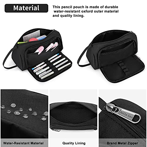 Della Gao Pencil case for Gilrs Boys Large Pencil Pouch to organize Pen Pencil for Middle School College Student Artist Metal Zipper Practical Cloth Office Pencil Bag Holder Black