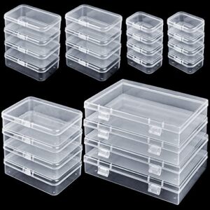 qeirudu 24 pcs mixed sizes rectangle mini plastic containers – 4 mixed small craft storage boxes with hinged lids clear bead organizer for jewelry findings, office supplies and game pieces