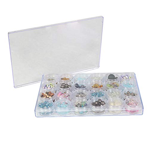 Everything Mary Large Plastic Bead Storage Organizer Box, 24 Jars - Container for Beads & Supplies - Organizers for Craft, Art, & Painting - Plastic Container Case for Organization