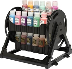 plaid rotational organizer storage container that stores 24 standard 2 fl oz bottles of acrylic paint for diy arts and crafts, 31100, black