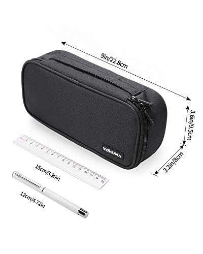 YOKUMA Pencil Case,Large Capacity Pencil Pouch,Aesthetic Zipper Pencil Box, Back to School Supplies for College Student Teen Adults (Black)