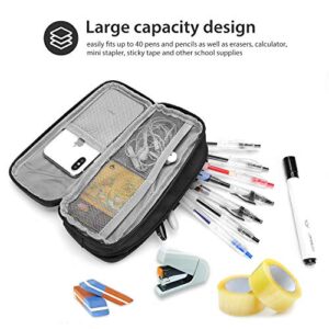 Pencil Case Pen Bag, ProCase Two Layers Big Capacity Pencil Pouch Pen Organizer Durable Stationery Holder for Marker Organization School Supplies Office Storage Desk Organizing -Black