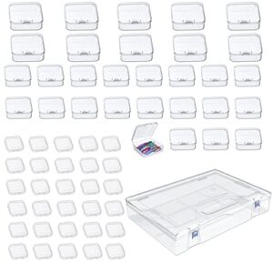 60 pcs mixed sizes mini clear plastic bead storage containers with lids, mini storage box. small bead boxes and a big storage case, small transparent boxes organizers for beads, jewelry, diamond painting, tools, craft supplies