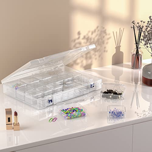 60 Pcs Mixed Sizes Mini Clear Plastic Bead Storage Containers With Lids, Mini Storage Box. Small Bead Boxes And A Big Storage Case, Small Transparent Boxes Organizers for Beads, Jewelry, Diamond Painting, Tools, Craft Supplies