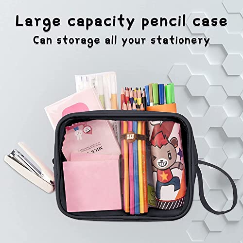 Lermende 2 Pack Clear Pencil Case,Big Capacity Pencil Pen Case For Kids Girl,Cute Pencil Pouch Marker Stationary Bag for Office Colleage Teen Student,Clear Zipper Pouch Travel Toiletry bag For Women