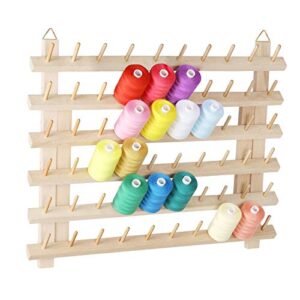 mooace 60 spool sewing thread rack with hanging hook, wall mounted wooden thread holder organizer for embroidery, hair braiding, sewing