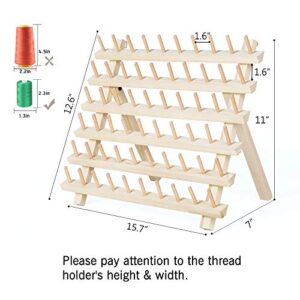 MOOACE 60 Spool Sewing Thread Rack with Hanging Hook, Wall Mounted Wooden Thread Holder Organizer for Embroidery, Hair Braiding, Sewing