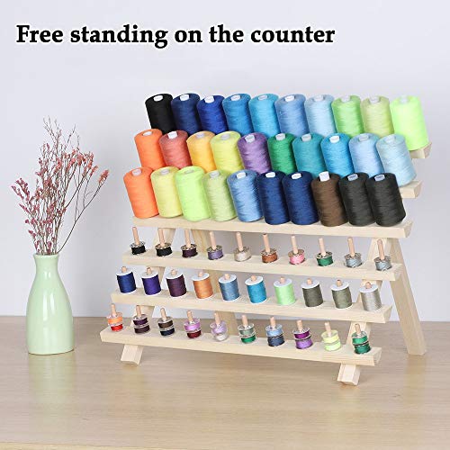 MOOACE 60 Spool Sewing Thread Rack with Hanging Hook, Wall Mounted Wooden Thread Holder Organizer for Embroidery, Hair Braiding, Sewing