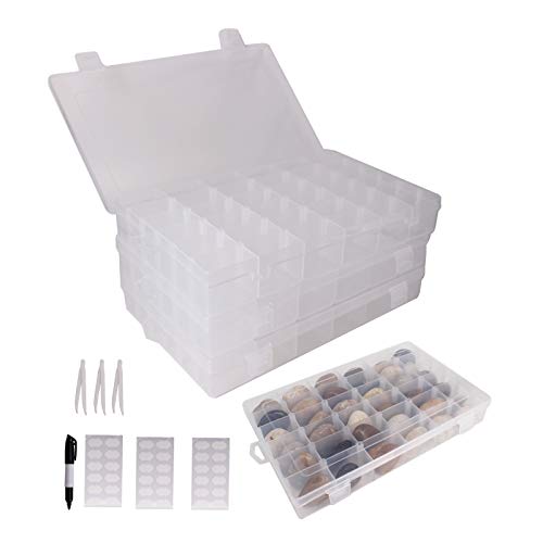 suituts 3 Pack 36 Grids Plastic Organizer Box with Adjustable Dividers, Clear Plastic Storage Organizer Box for Jewelry Beads, Letter Board, Rock Collection, Fishing Tackle (10.7X6.7X1.6 Inch)