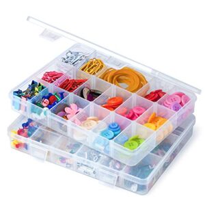 ibune 2 pack 18 grids plastic compartment container, bead storage organizer box case with adjustable removable dividers for jewelry craft tackles tools, size 7.8 x 6.3 x 1.2 in, white