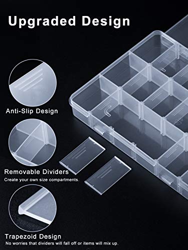 iBune 2 Pack 18 Grids Plastic Compartment Container, Bead Storage Organizer Box Case with Adjustable Removable Dividers for Jewelry Craft Tackles Tools, Size 7.8 x 6.3 x 1.2 in, White