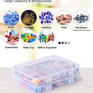 iBune 2 Pack 18 Grids Plastic Compartment Container, Bead Storage Organizer Box Case with Adjustable Removable Dividers for Jewelry Craft Tackles Tools, Size 7.8 x 6.3 x 1.2 in, White