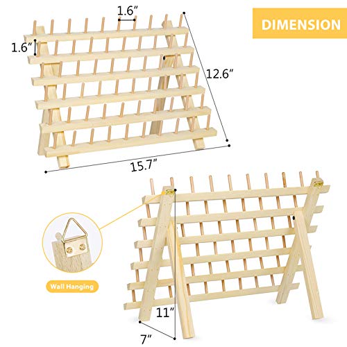 HAITRAL 60-Spool Thread Rack, Wooden Thread Holder Sewing Organizer for Sewing, Quilting, Embroidery, Hair-braiding