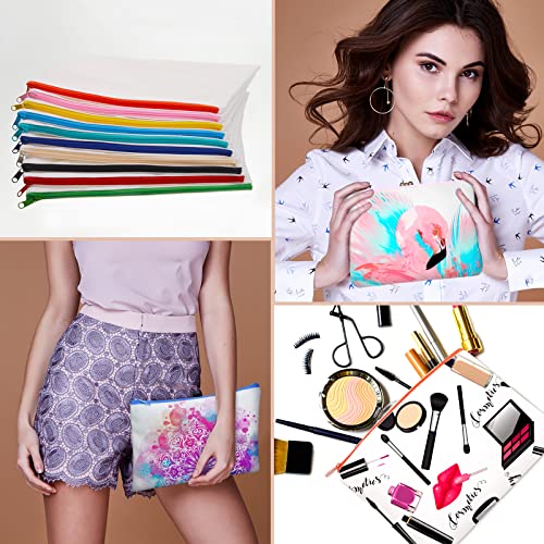 50 Pieces Sublimation Blank Canvas Makeup Bags Bulk Blank DIY Heat Transfer Cosmetic Makeup Bags Canvas Pen Case Pencil Bags Clear Sublimation Blank Pouch with Zipper (Mixed Colors, 7 x 4.3 Inch)