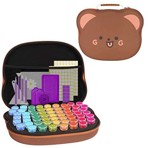 ZORETCO Diamond Painting Storage Containers,60 Slots Diamond Art Accessories, 5D Diamond Painting Kits with Tools for Jewelry Bead Rhinestones Organizer (Brown)