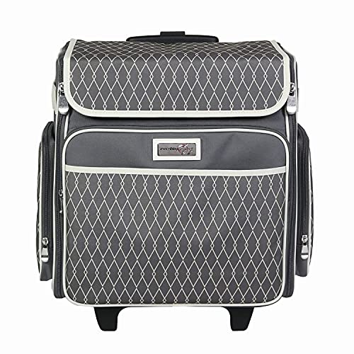 Everything Mary Rolling Scrapbook Storage Tote - Scrapbooking Storage Case for Rings, Paper, Binder, Crafts, Beads, Paper, Scissors - Telescoping Handle with Dual Wheels - Craft Case