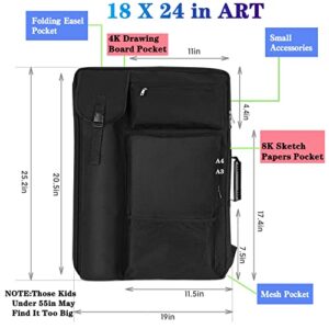 TreochtFUN Art Portfolio Case 18 X 24,Art Portfolio With Backpack & Tote Bag For Artwork,Medium Art Case Size(Black)