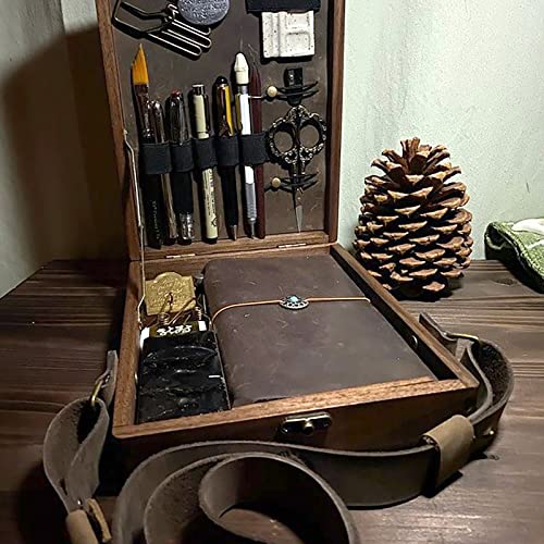 EUKK Writers Messenger, Multi-Function Artist Tool and Brush Storage Retro Wooden Handmade Portable Crossbody Postman Bag, Carry-on Box with Lid for Anyone That Loves Writing