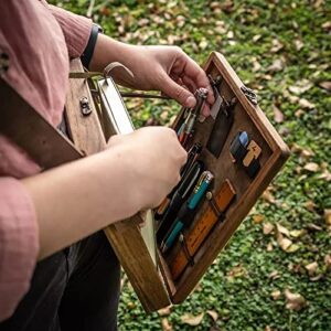 EUKK Writers Messenger, Multi-Function Artist Tool and Brush Storage Retro Wooden Handmade Portable Crossbody Postman Bag, Carry-on Box with Lid for Anyone That Loves Writing