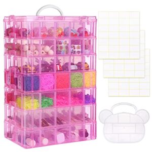 quefe 7-tier pink stackable storage container, 70 adjustable compartments craft organizers and storage box with handle for kids toys, art crafts, jewelry, supplies, fuse beads, washi tapes