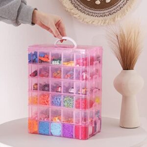 Quefe 7-Tier Pink Stackable Storage Container, 70 Adjustable Compartments Craft Organizers and Storage Box with Handle for Kids Toys, Art Crafts, Jewelry, Supplies, Fuse Beads, Washi Tapes