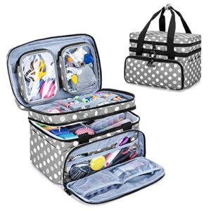 bafaso double layer sewing accessories organizer with 2 detachable pouches, large sewing storage bag for sewing tools, polka dots