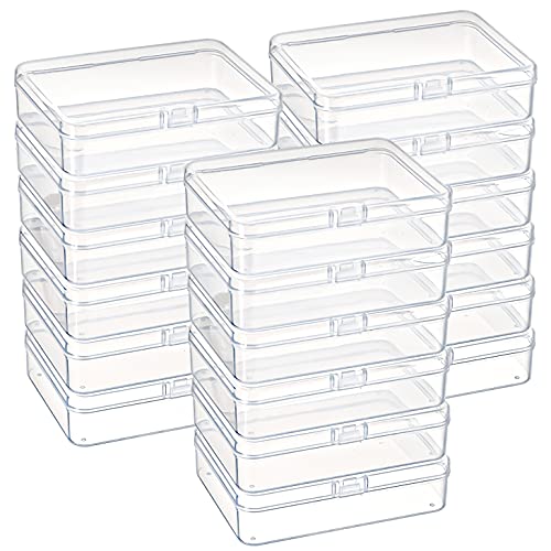 Kingrol 18 Pack Mini Clear Plastic Storage Containers with Lids, 4-1/2 x 3-3/8 x 1-1/8 Inch Empty Hinged Boxes for Beads, Jewelry, Tools, Craft Supplies, Flossers, Fishing