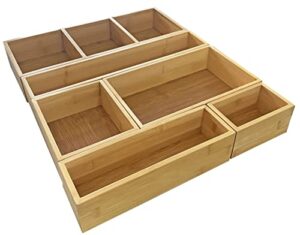 bamboo junk drawer organizer and 6 storage box dividers set,8 compartment organization tray holder for craft,sewing,office,bathroom.kitchen …
