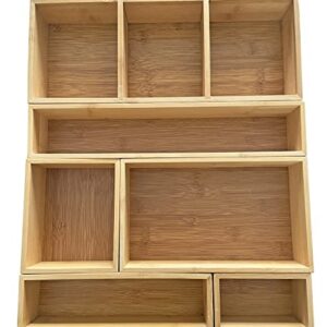 Bamboo Junk Drawer Organizer and 6 Storage Box Dividers Set,8 Compartment Organization Tray Holder for Craft,Sewing,Office,Bathroom.Kitchen …