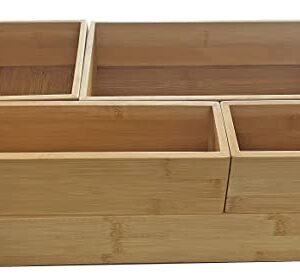 Bamboo Junk Drawer Organizer and 6 Storage Box Dividers Set,8 Compartment Organization Tray Holder for Craft,Sewing,Office,Bathroom.Kitchen …