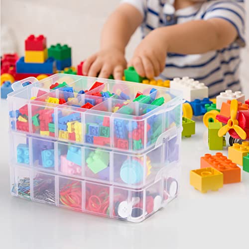 Kurtzy 3 layer Stackable Storage Container 30 Adjustable Compartments - Stackable Storage Box for Hot Wheels, Toys, Jewelry, Beads, Arts, Crafts, Washi Tape, - Sewing Box, Sewing Accessories Organizer