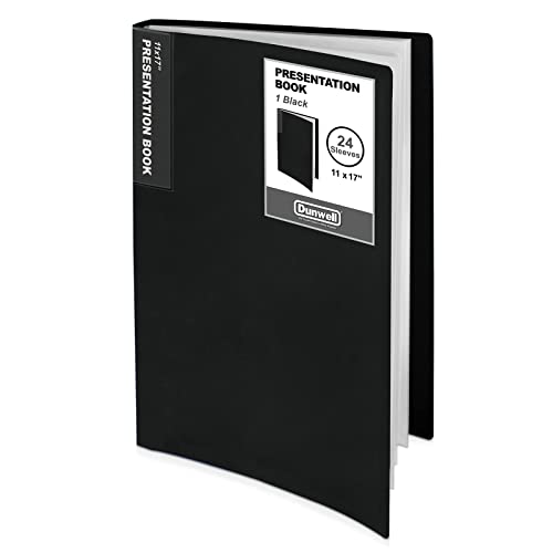 Dunwell 11x17 Binder with Sleeves - (Black), Art Portfolio Folder 11 x 17, Large Folder with Clear Sheet Protectors, 24-Pocket Displays 48 Pages 17x11 Posters, Kids Artwork Organizer, Archival Quality