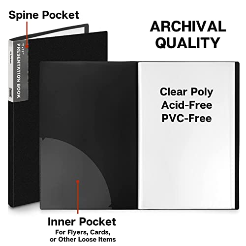 Dunwell 11x17 Binder with Sleeves - (Black), Art Portfolio Folder 11 x 17, Large Folder with Clear Sheet Protectors, 24-Pocket Displays 48 Pages 17x11 Posters, Kids Artwork Organizer, Archival Quality