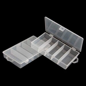 sbyure 2 pack 5 grid clear plastic fishing tackle storage box jewelry making findings organizer box container case utility box,7×4.3×1.2inch