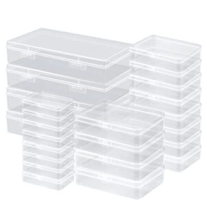 24 pcs mixed sizes small plastic box rectangular mini clear plastic storage containers plastic beads storage containers empty case organizer with hinged lids for beads, crafts, jewelry, small items