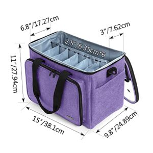 Teamoy Knitting Bag, Yarn Tote Organizer with Inner Divider (Sewn to Bottom) for Crochet Hooks, Knitting Needles(Up to 14”), Project and Supplies, Purple -No Accessories Included