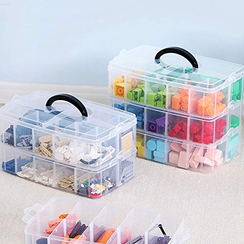 2 Pack 3-Tier Stackable Storage Container Box, Crafts Storage Box with 30 Adjustable Compartments, Plastic Organizer Box for Arts and Crafts, Fuse Beads, Washi Tapes, Jewelry (9.4"x6.5"x7.2")