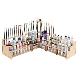 mezzo artist paint and brush rack – wood grain laminate multi layer desk stand professional storage display organizer for paintbrushes and paint tubes – mezzo artist paint and brush full rack