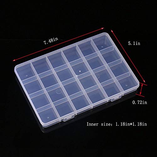 RLECS 2PCS 24 Slots Transparent Plastic Jewelry Organizer Box Compartment Storage Container for Bead Rings Jewelry Display Organizer