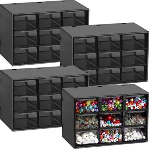 4 pack desktop storage organizer with 9 drawers craft organizer with mini drawers plastic organizers and storage drawers for craft art jewelry cosmetics sewing supplies storage (black)