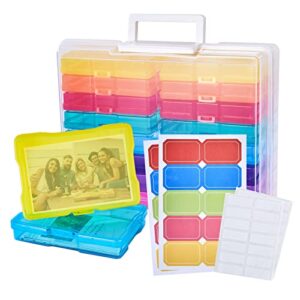 popufun photo storage boxes for 4×6 inches pictures, 16 inner photo cases seed organizers, rainbow color scrapbook paper storage boxes small parts organizers craft keeper with colorful sticker labels